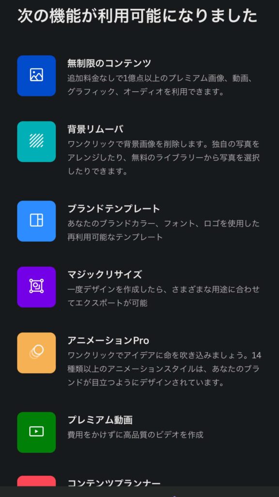 Canva Proならこれだけたくさんの有料機能があります。